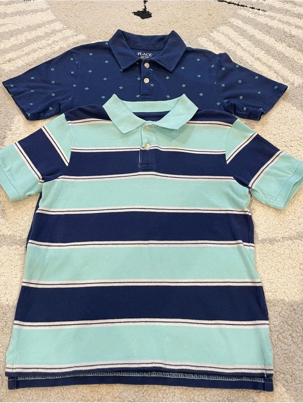 The Children's Place Striped Polo in Navy and Mint